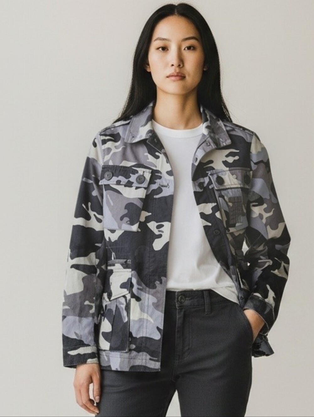 Zadig & Voltaire Black And Gray Kola Camo Jacket Womens Size Small